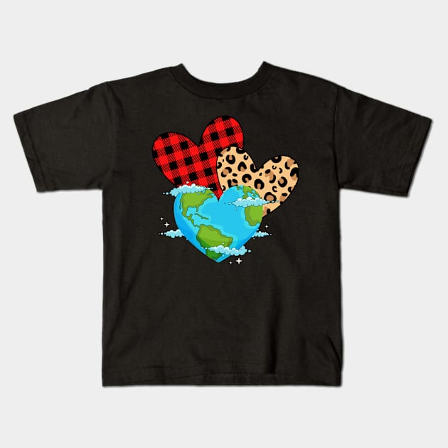 Cute Earth Day Heart Leopard Kids T-Shirt by FabulousDesigns